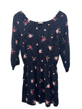 Abercrombie Kids Navy Pink Floral Boho Dress 13/14 3/4 Sleeve Fall Casual